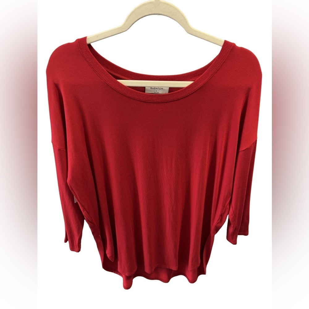 ARITZIA Babaton Red Norris Top 3/4 Sleeves Round Hem High Low Size Small NWT
